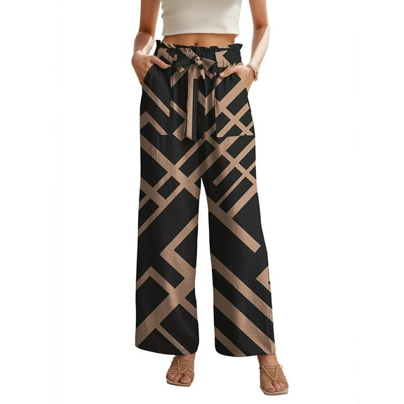 JWD Women's Wide Leg Pants with Pockets High Waist Adjustable Knot Loose Casual Trousers Business Work Casual Pants