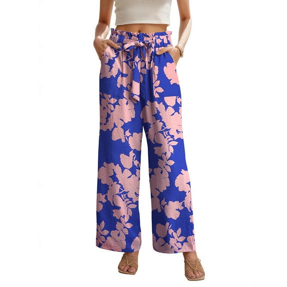 JWD Women's Wide Leg Pants with Pockets High Waist Adjustable Knot Loose Casual Trousers Business Work Casual Pants