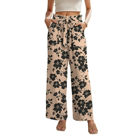 JWD Women's Wide Leg Pants with Pockets High Waist Adjustable Knot Loose Casual Trousers Business Work Casual Pants