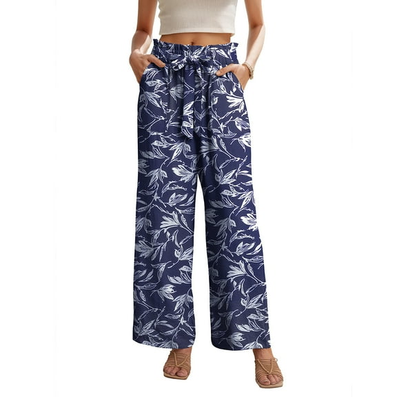 JWD Women's Wide Leg Pants with Pockets High Waist Adjustable Knot Loose Casual Trousers Business Work Casual Pants