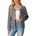 thumbnail image 1 of JWD Women's cardigan long sleeved button knit stripe with pocket Black Stripe XL, 1 of 5