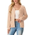 thumbnail image 1 of JWD Women's cardigan long sleeved button knit stripe with pocket Khaki Stripe XL, 1 of 5