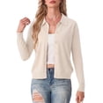 thumbnail image 1 of JWD Womens Cardigan Collared Knit Button Front Long Sleeve Sweater Top Lightweight Casual Layering Cardigan Oatmeal L, 1 of 7