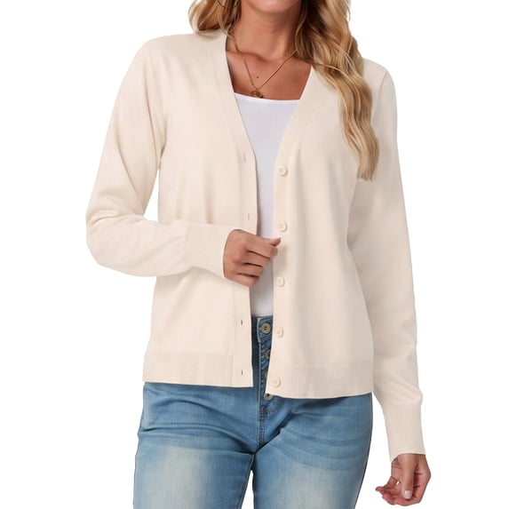 JWD Womens Cardigan Open Front Button Down Long Sleeve Knit Sweater Top Lightweight Casual Layering Cardigan Oatmeal XL
