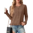 thumbnail image 1 of JWD Womens Cardigan Sweater Long Sleeve Crew Neck Button Front Knit Ruffle Trim Casual Lightweight Tops Coffee 2XL, 1 of 4