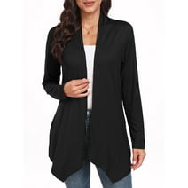 JWD Womens Casual Lightweight with Pocketes Long Sleeve Open Front Cardigan Black-L