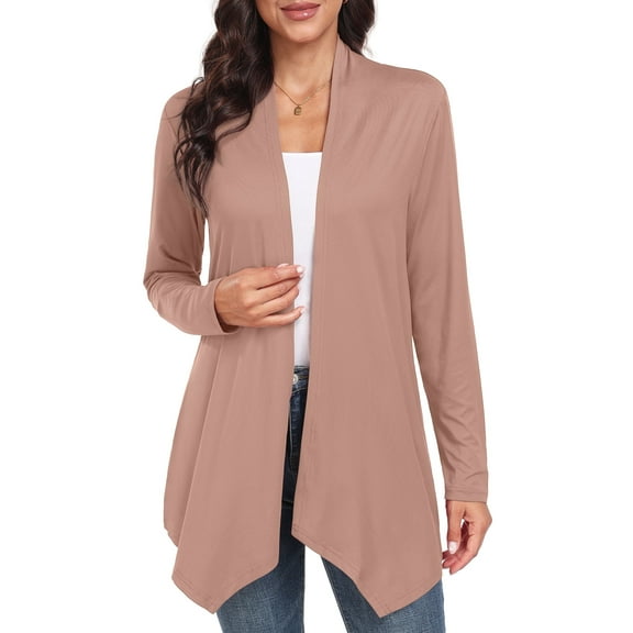 JWD Womens Casual Lightweight with Pocketes Long Sleeve Open Front Cardigan Khaki S