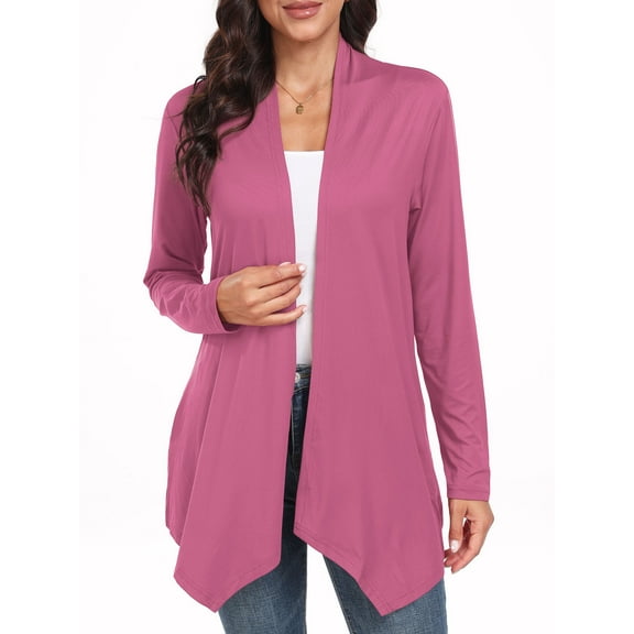 JWD Womens Casual Lightweight with Pocketes Long Sleeve Open Front Cardigan Purple Red-S