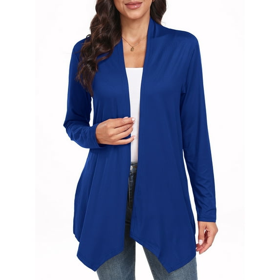 JWD Womens Casual Lightweight with Pocketes Long Sleeve Open Front Cardigan Royal Blue-XL