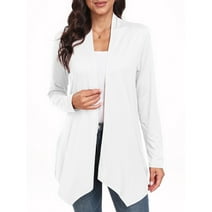 JWD Womens Casual Lightweight with Pocketes Long Sleeve Open Front Cardigan White-L