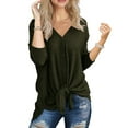 thumbnail image 1 of JWD Womens Loose Blouse Long Sleeve V Neck Button Down T Shirts Tie Front Knot Casual Tops Army Green S, 1 of 5