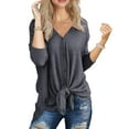 thumbnail image 1 of JWD Womens Loose Blouse Long Sleeve V Neck Button Down T Shirts Tie Front Knot Casual Tops Dark Gray XL, 1 of 4