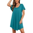thumbnail image 1 of JWD Womens Nightgown Short Sleeves Sleepwear Soft Loose Sleepshirt Scoopneck Pleated Nightshirt Loungewear, 1 of 5