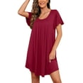 thumbnail image 1 of JWD Womens Nightgown Short Sleeves Sleepwear Soft Loose Sleepshirt Scoopneck Pleated Nightshirt Loungewear, 1 of 5