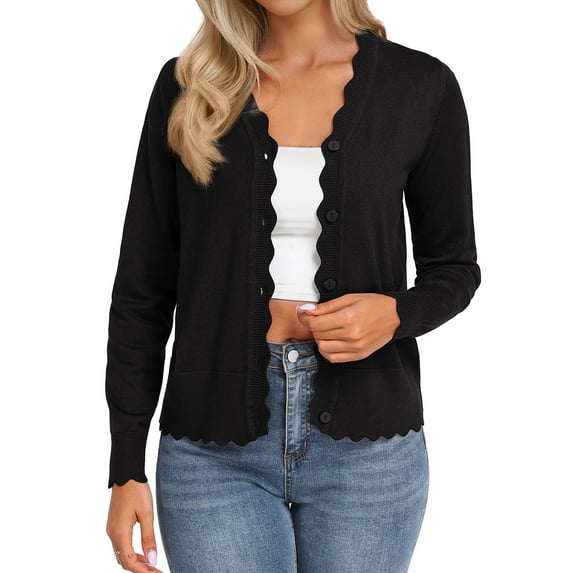 JWD Womens Open Front Cardigan Lightweight Sweater Button Down Long Sleeve Casual Knit Tops Shrugs for Women