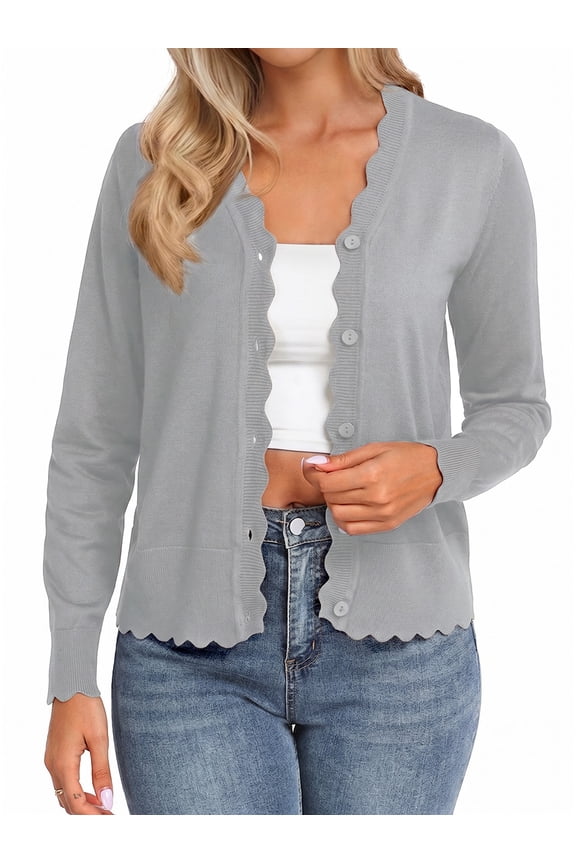 Womens Open Front Cardigan Lightweight Sweater Button Down Long Sleeve Casual Knit Tops Shrugs for Women