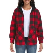 JWD Womens Plaid Shacket Jacket Long Sleeve Button Down Fleece Hooded Jackets Warm Coat