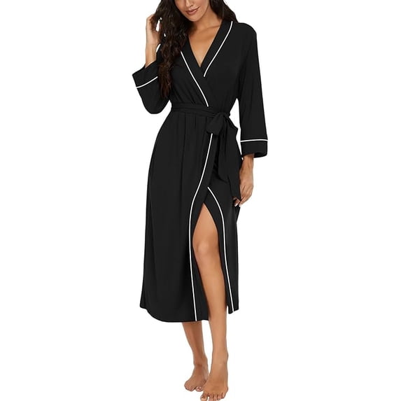 JWD Womens Robe Long Knit Bathrobe Lightweight Soft Robes Ladies Bath Robe