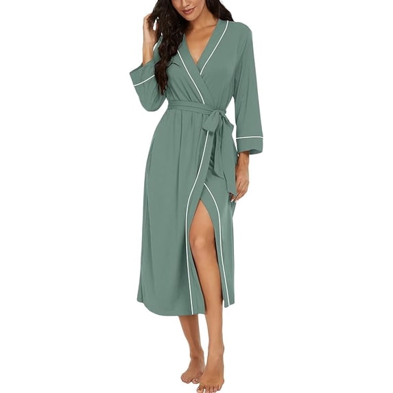 JWD Womens Robe Long Knit Bathrobe Lightweight Soft Robes Ladies Bath Robe