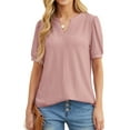thumbnail image 1 of JWD Womens Shirts Casual V Neck Tshirts Puff Short Sleeve Summer Tops Tunic Blouses Dark Pink S, 1 of 6