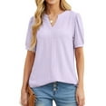 thumbnail image 1 of JWD Womens Shirts Casual V Neck Tshirts Puff Short Sleeve Summer Tops Tunic Blouses Purple 2XL, 1 of 6