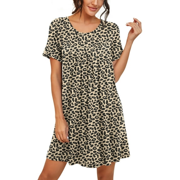 JWD Womens Sleepwear Short Sleeve Nightgown Soft Sleepshirt Pleated Nightshirt Scoopneck Casual Loungewear