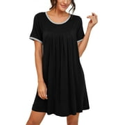 JWD Womens Sleepwear Short Sleeve Nightgown Soft Sleepshirt Pleated Nightshirt Scoopneck Casual Loungewear
