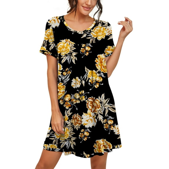 JWD Womens Sleepwear Short Sleeve Nightgown Soft Sleepshirt Pleated Nightshirt Scoopneck Casual Loungewear