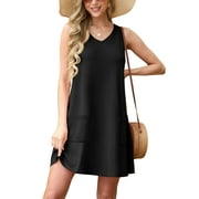 walmart ladies summer dresses pimelu Dresses for Women Summer Dresses for Women Beach Boho Elastic Waist Flowy Ruffle Swing A Line Long Dress Summer Fashion Solid Short Sleeve Square Neck Women Maxi Sun Dresses