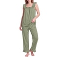 thumbnail image 1 of JWD Womens Two Piece Pajama Set Soft Sleeveless Ruffle Strap Cami Top and Long Pants Lightweight Lounge Sleepwear Light Green XL, 1 of 7