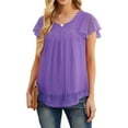thumbnail image 1 of JWD women's short sleeved double-layer mesh pleated shirt summer fashion casual top Purple-M, 1 of 6