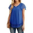thumbnail image 1 of JWD women's short sleeved double-layer mesh pleated shirt summer fashion casual top Royal Blue-XL, 1 of 6