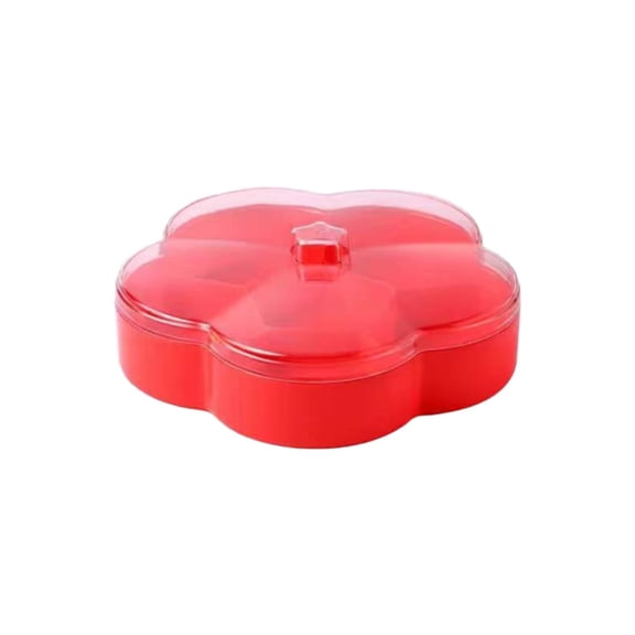 JWDX Food Storage Clearance, 1 Tier Flower Shape Candy and Nut Serving Container Tray with Lid 6 Compartment Round Plastic Food Storage Lunch Organizer Divided Christmas Snack Plate