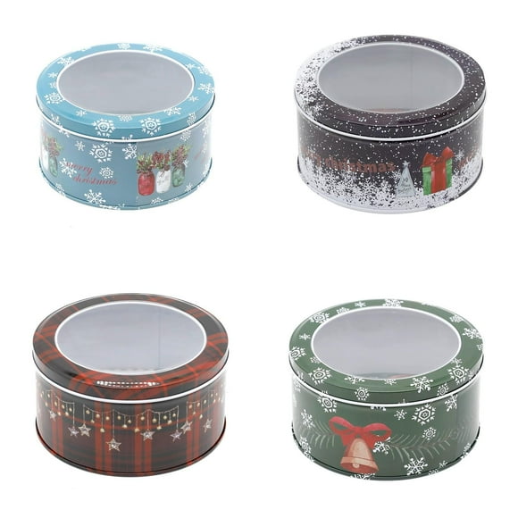 JWDX Food Storage Clearance, Cookie Tin Round Containers with Window and Lid Empty Storage Can