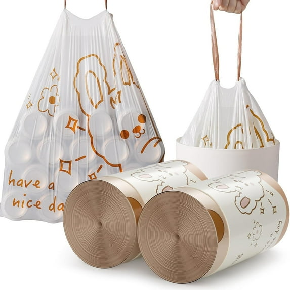 JWDX Rubbish Bags Clearance! Small Trash Bags Drawstring, Small Bathroom Garbage Bags, 60 Counts Trash Can Liners for Bathroom Kitchen, White Rabbit Print 2 Gallon Small Trash Can Liners
