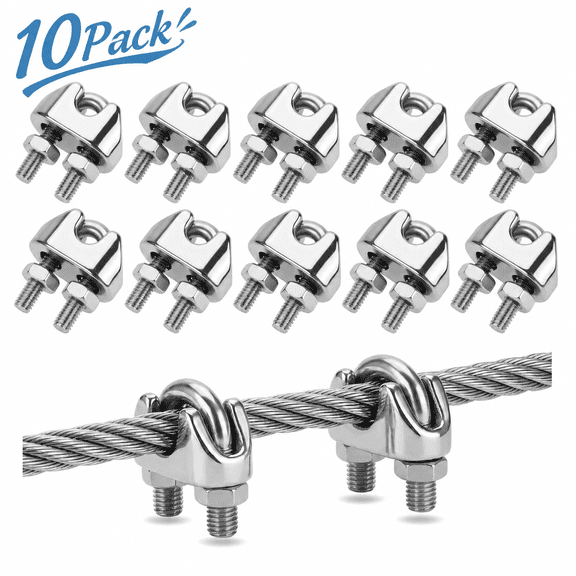JWGIETK Cable Clamps, 10 Pcs, Stainless Steel, Heavy Duty, Rustproof, for Wire Rope, Rigging, Diy Projects