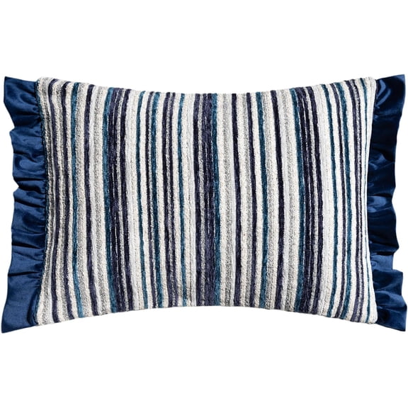 JWH 14x20inch Contemporaty Striped Chenille Throw Pillow Cover Ruffled Edge Rectangular Decorative Cushion Case Navy