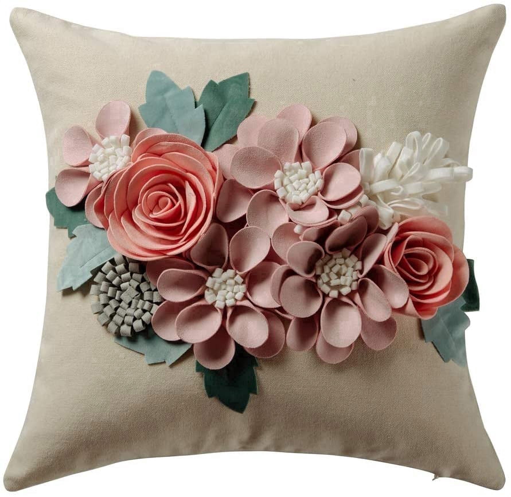 JWH 3D Handmade Square Flower Throw Pillow Cases for Room Sofa Bedding Couch Decoration 18x18inch Pink No Insert
