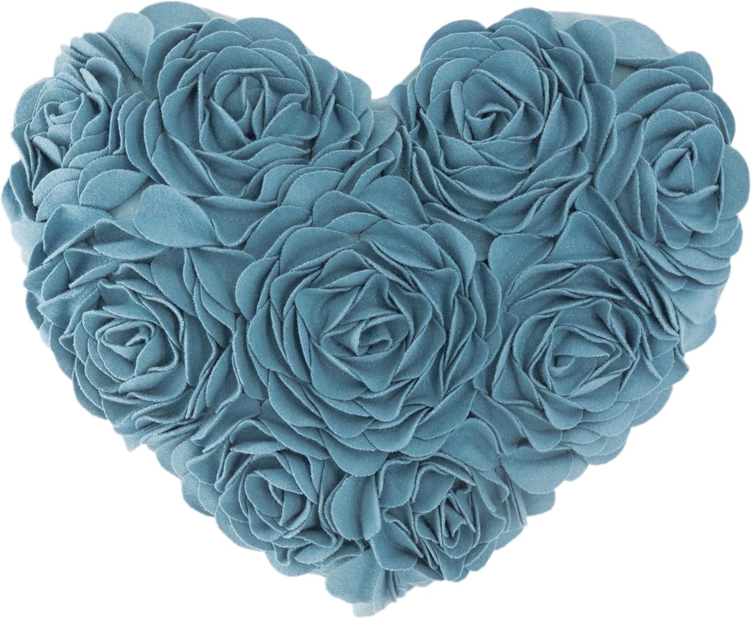 JWH 3D Flower Decorative Valentine's Day Gift for Her Heart Accent Pillow Case with Insert 14x16 inch Teal Blue