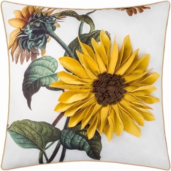 JWH 3D Sunflower Decorative Pillow Cover 18x18inch Floral Printed Chenille Pillow Case for Sofa Bed