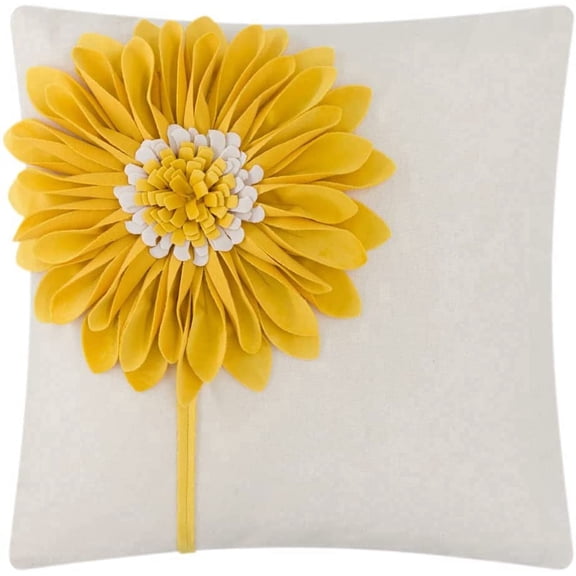 JWH 3D Yellow Flower Decorative Throw Pillow Case Canvas Cushion Cover for living Room Sofa 18x18inch