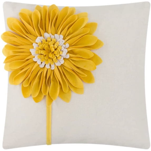 JWH 3D Handmade Aesthetic Decorative Canvas and Velvet Sunflower Accent Throw Pillow Covers Square 18x18inch Yellow