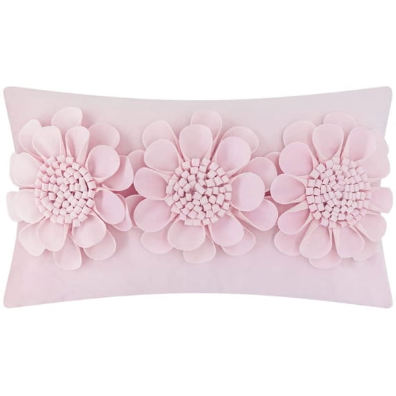 JWH 3D Handmade Aesthetic Decorative Velvet Flower Accent Pillow Case for Room Decor Gift 12x20inch in Light Pink