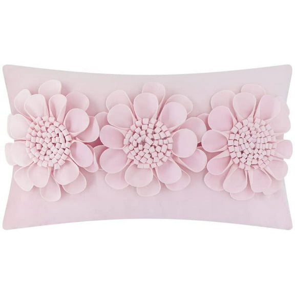 JWH 3D Handmade Aesthetic Decorative Velvet Flower Accent Pillow Case for Room Decor Gift 12x20inch in Light Pink