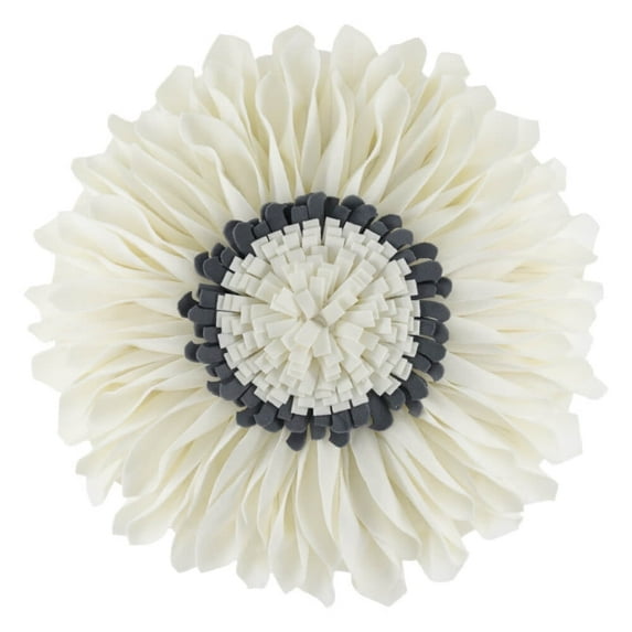 JWH 3D Handmade Aesthetic Decorative Velvet Throw Pillows in Sunflower Shape Soft for Bedroom Couch Bed Decor 12Inch Ivory and Grey