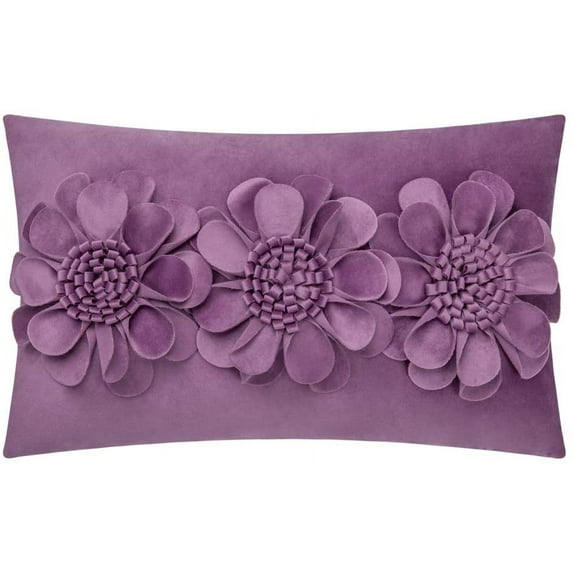 JWH 3D Handmade Aesthetic Velvet Floral Accent Pillow Case Rectangle for Room Decor Girl Gift 12x20inch in Light Purple