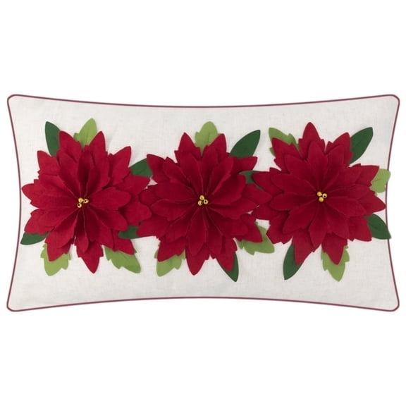 JWH 3D Poinsettia Flower Throw Pillow Cases in Beige Red 35x60cm for Christmas Decoration on Sofa Couch and Bedding