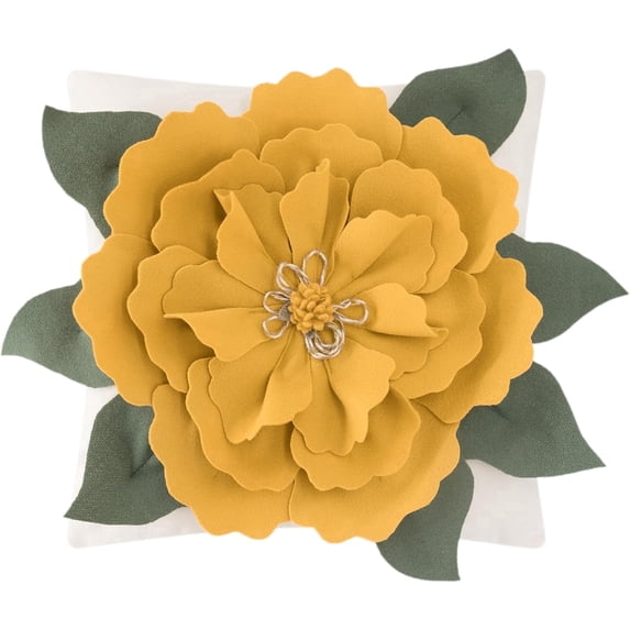 JWH 3D Handmade Square Decorative Floral Throw Pillow Covers for Gift and Sofa Bedding Couch Decor 18x18inch in Yellow
