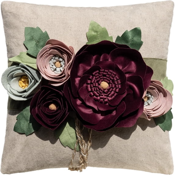 JWH Luxury 3D Handmade Decorative Flower Accent Pillow Covers 18x18inch Cotton Polyester Blend for Home Decoration Burgundy