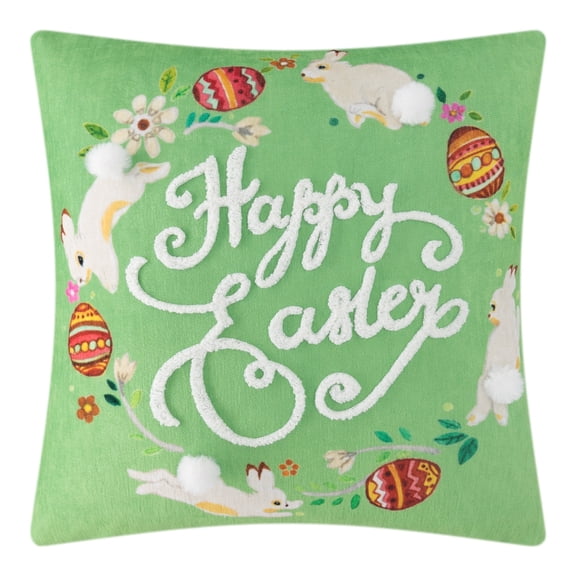 JWH 3D Handmade Decorative Happy Easter Rabbit Throw Pillow Covers for Sofa Bedding Couch in Green 45*45cm